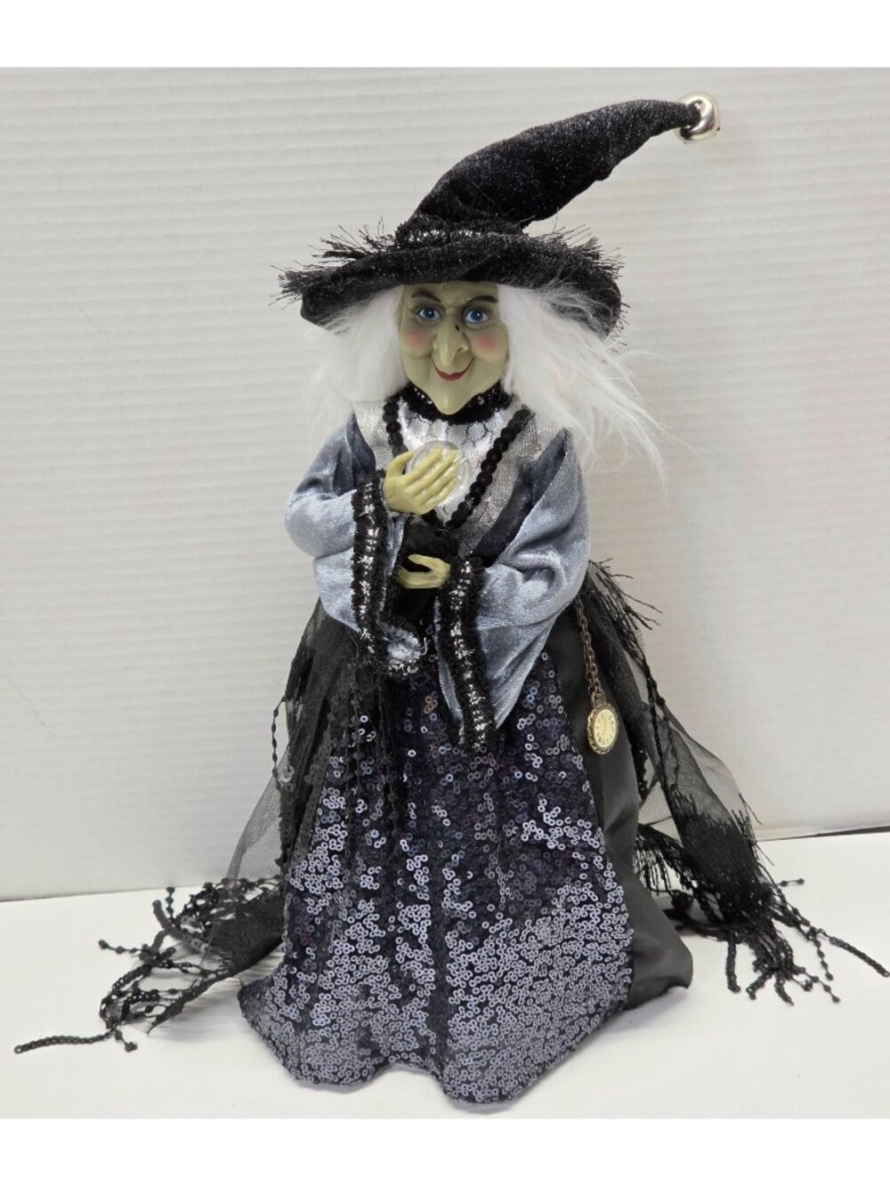 Way to Celebrate Halloween Witch Figurine Black Sequin Dress 15" Decor 2020